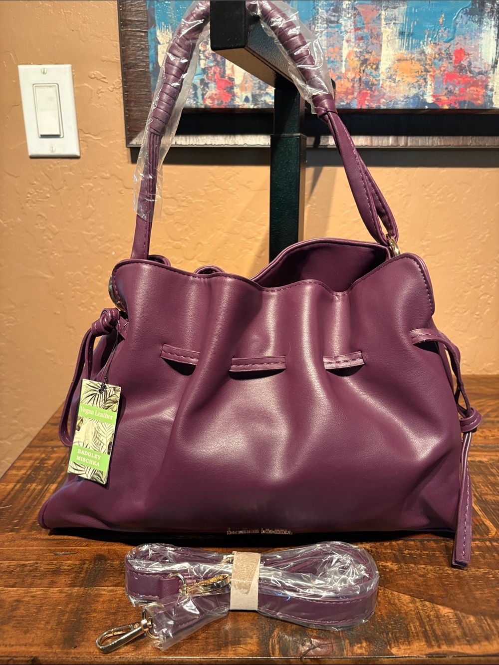Badgley Mischka  NWT Plum Vegan Leather Shoulder/Crossbody Bag MSRP $149